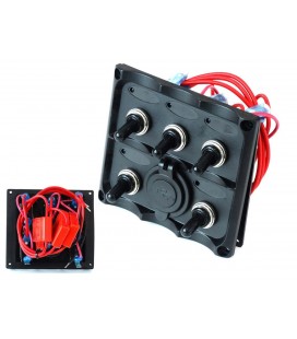 Jungiklių panėlė 12V SPSTON-OFFx5, 2xUSB, 3B 15A IP68